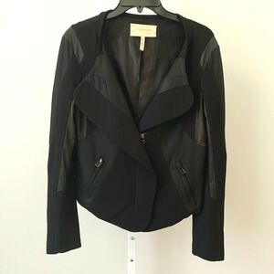 BCBGMAXAZRIA Runway S Black Moto Jacket Mesh Inset Mixed Media Avant-Garde Coat